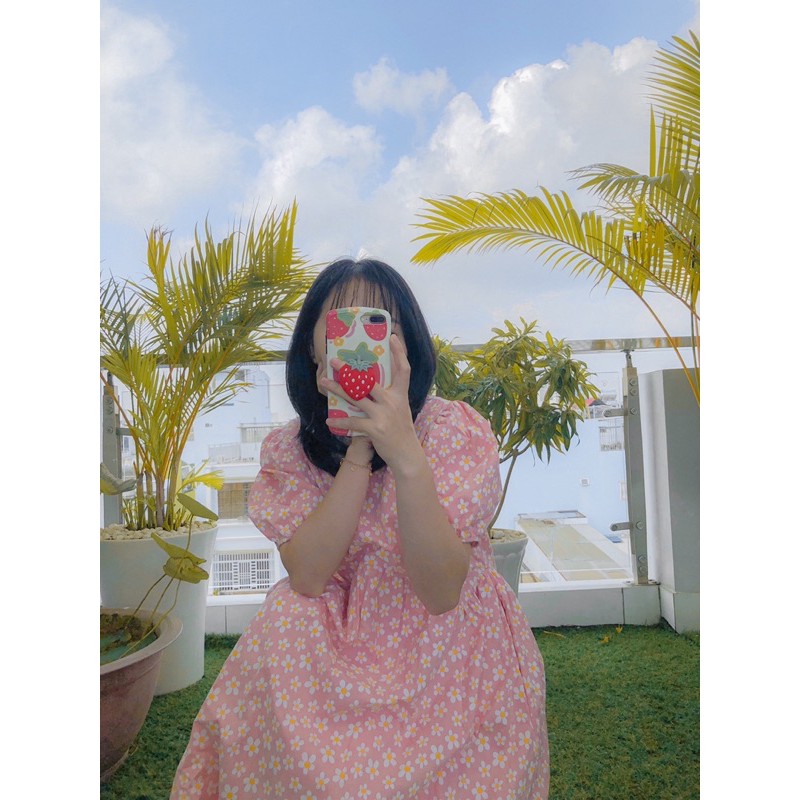 Váy babydoll hoa dáng dài hồng