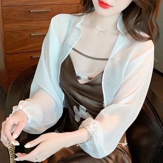 2022 spring and summer chiffon shawl with cardigan short style thin spring and summer women's sunscreen air-conditioning shirt with jacket