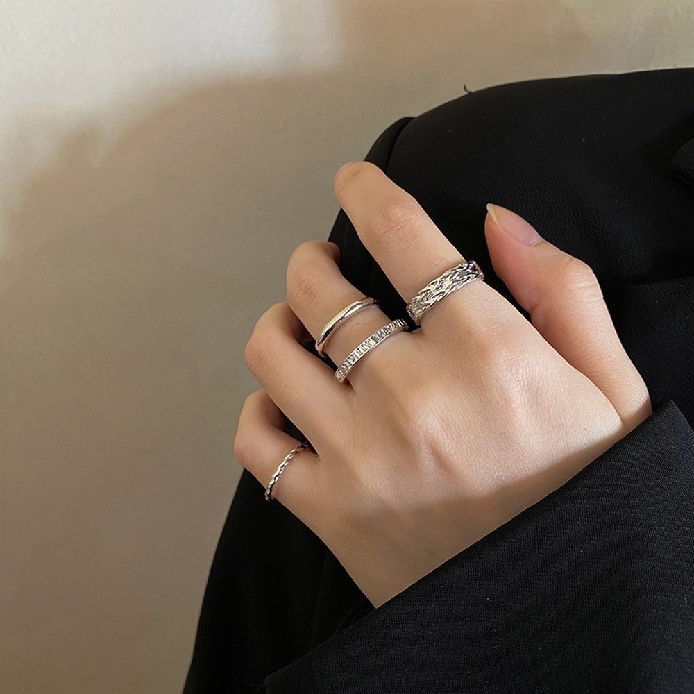 Set 4 Nhẫn Đeo Tay Kim Loại Đính Đá Thời Trang Nữ