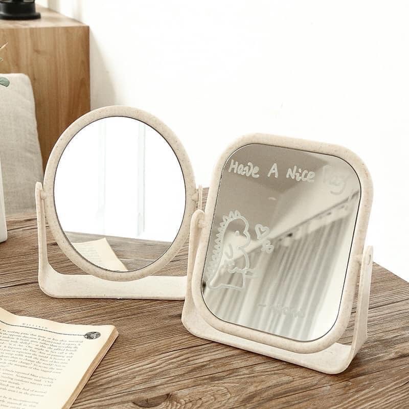 Gương trang điểm để bàn 2 mặt xoay 360 độ chất liệu lúa mạch bền chắc❣️❣️