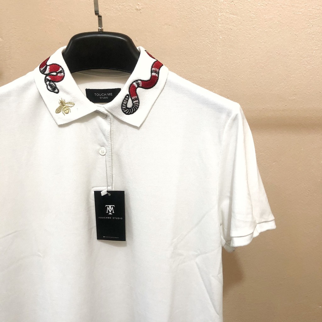 Áo Polo nam TouchMe thêu cổ họa tiết Bee & Snake TM21 chất polo thoáng mát,màu trắng cao cấp  | Sản phẩm mới 2021