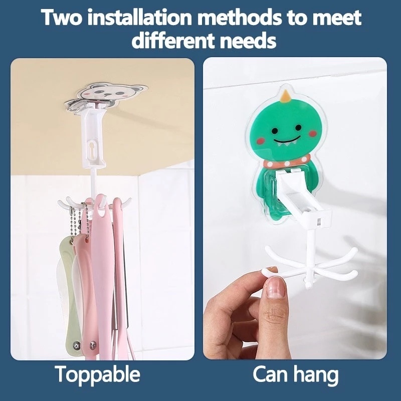 Móc Dán Tường Hình Hoạt Hình Xoay 360 Độ Tiện Dụng° Giá Treo Đồ 6 Móc Có Thể Xoay Được Cho Nhà Bếp Nhà Tắm Giá Đỡ
