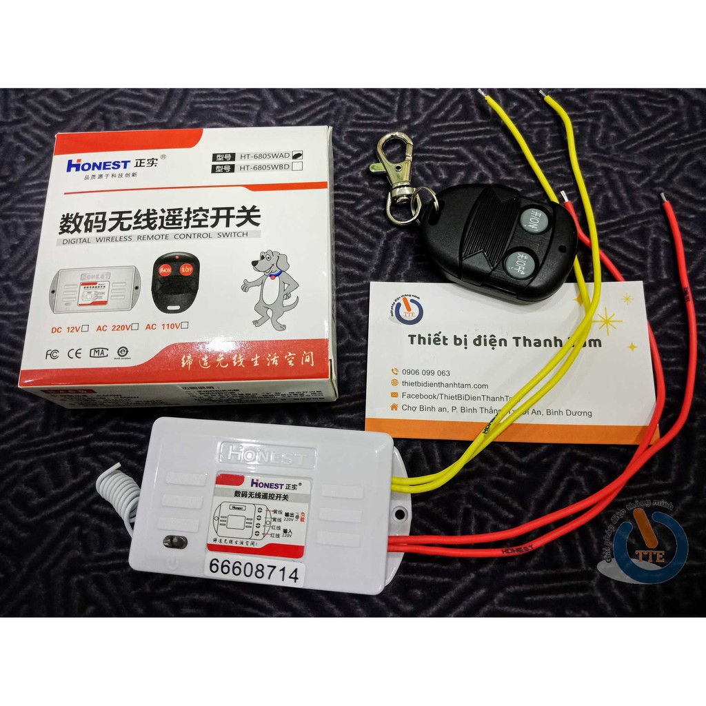 [ HT-6805WAD ] Công tắc điều khiển từ xa Honest  220VAC  12VDC- Remote RF315Mhz tầm xa 100m