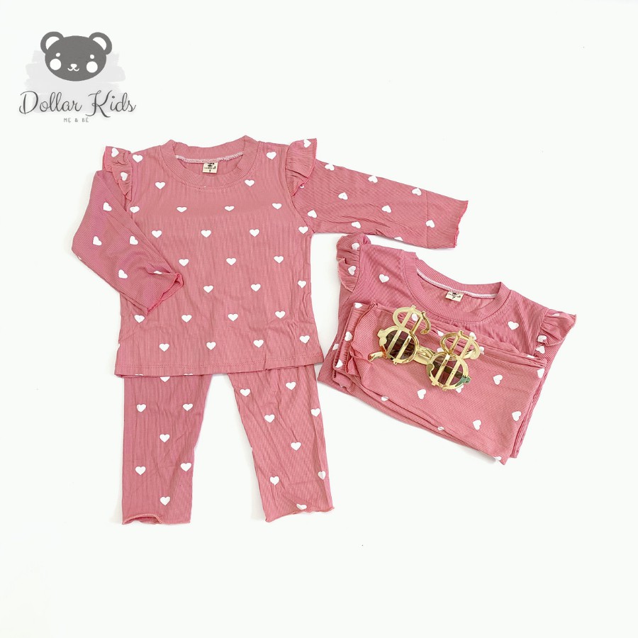 Bộ tăm lạnh in trái tim phối bèo vai đáng yêu cho bé gái (8-22kg)