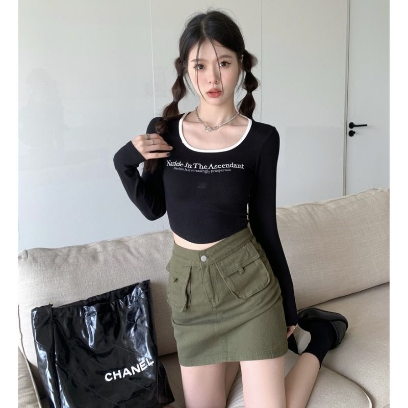 Áo Thun Tay Dài Cổ Chữ U Thời Trang Mùa Thu Cho Nữ