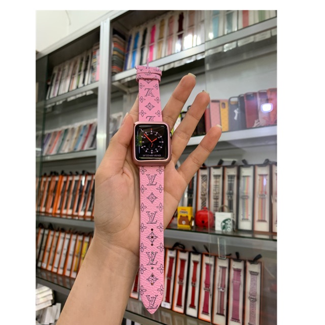 Dây DA Hồng hoạ tiết xinh xắn dành cho AppleWatch