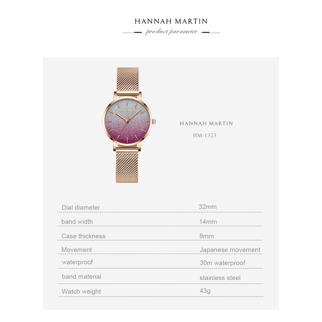 Đồng Hồ HANNAH MARTIN NỮ chính hãng - Chống Thấm Nước - Chất Liệu Thép Không Gỉ - Model Hm-1323 - Bảo hành 1 năm | BigBuy360 - bigbuy360.vn