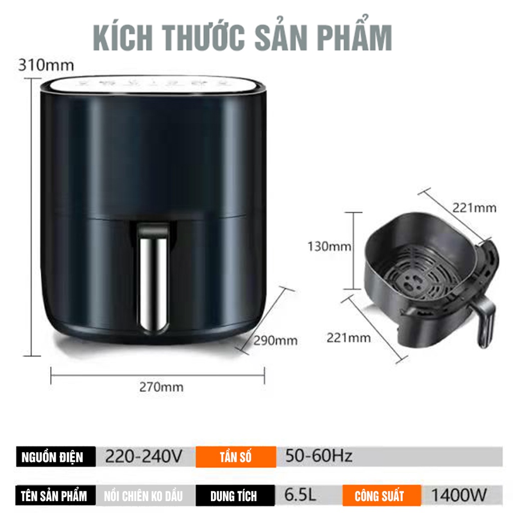 [Mã 252ELSALE hoàn 7% đơn 300K] NỒI CHIÊN KHÔNG DẦU CAMEL 6.5 LÍT CAO CẤP - Bảo hành chính hãng 1 năm