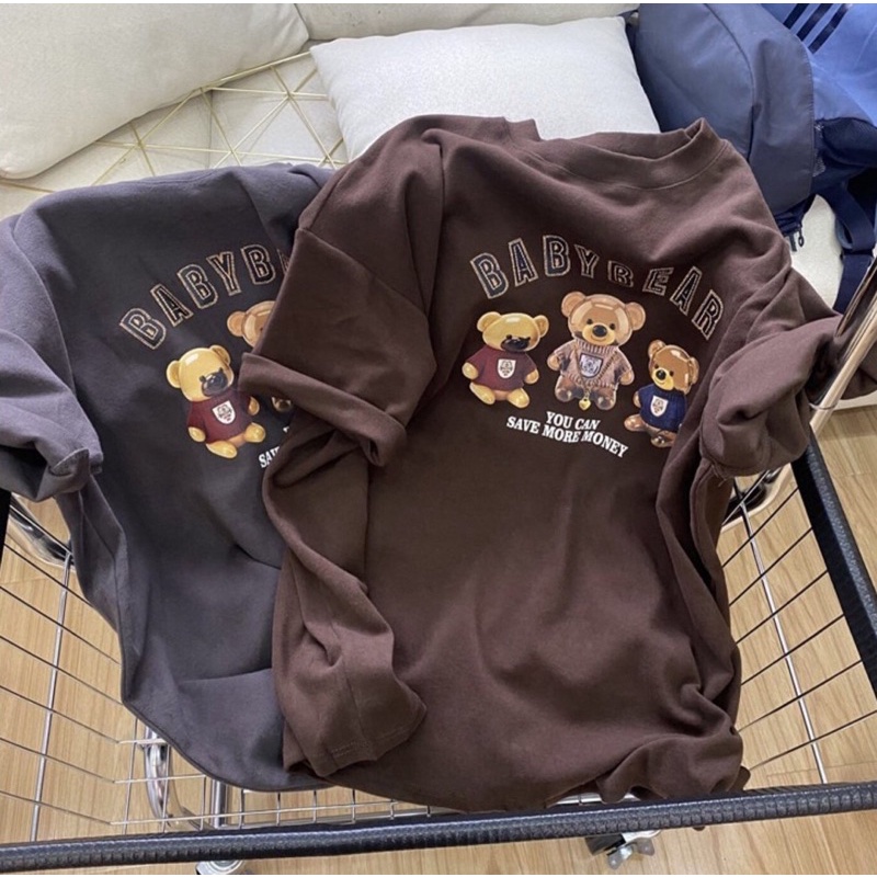 Áo thun tay lỡ unisex phông form rộng con gấu cute cotton 3518 local brand