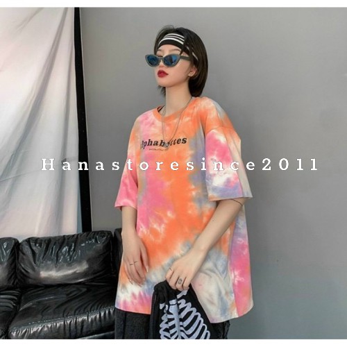 Áo thun tay lỡ / Áo phông loang cam màu nhiệt đới nam nữ unisex