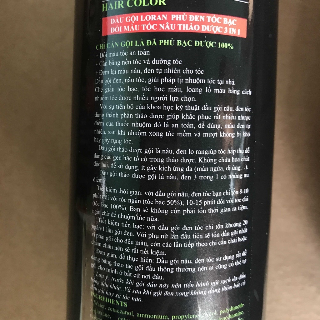 Dầu gội phủ bạc nhuộm đen tóc LORAN 500ml | Gội đen tóc thảo dược | Hàng Việt Nam chính hãng 100%