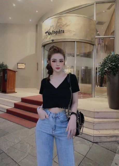 áo croptop nữ tay ngắn cổ v xinh xắn sexy