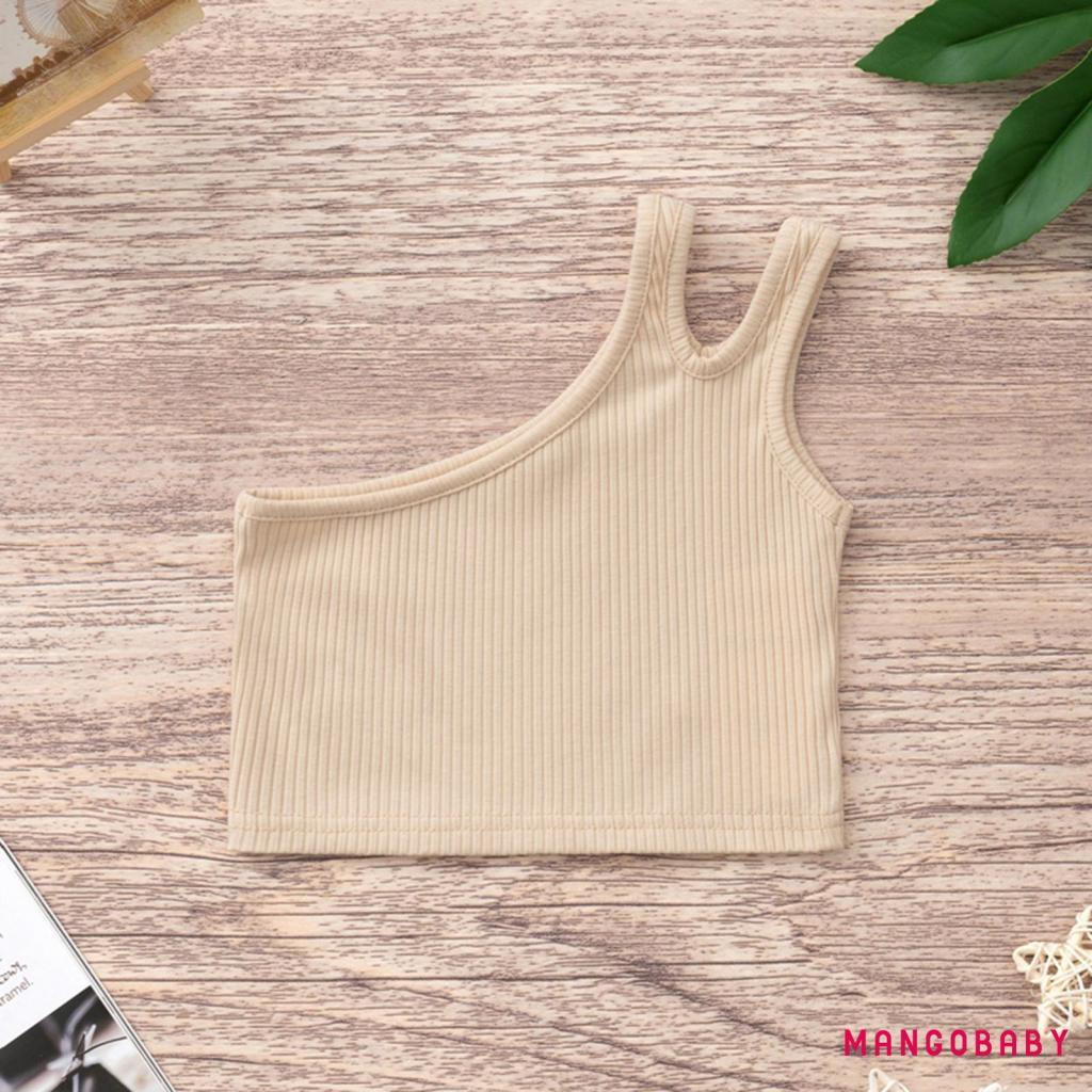 Áo croptop ôm sát không tay hở vai màu trơn cho bé gái