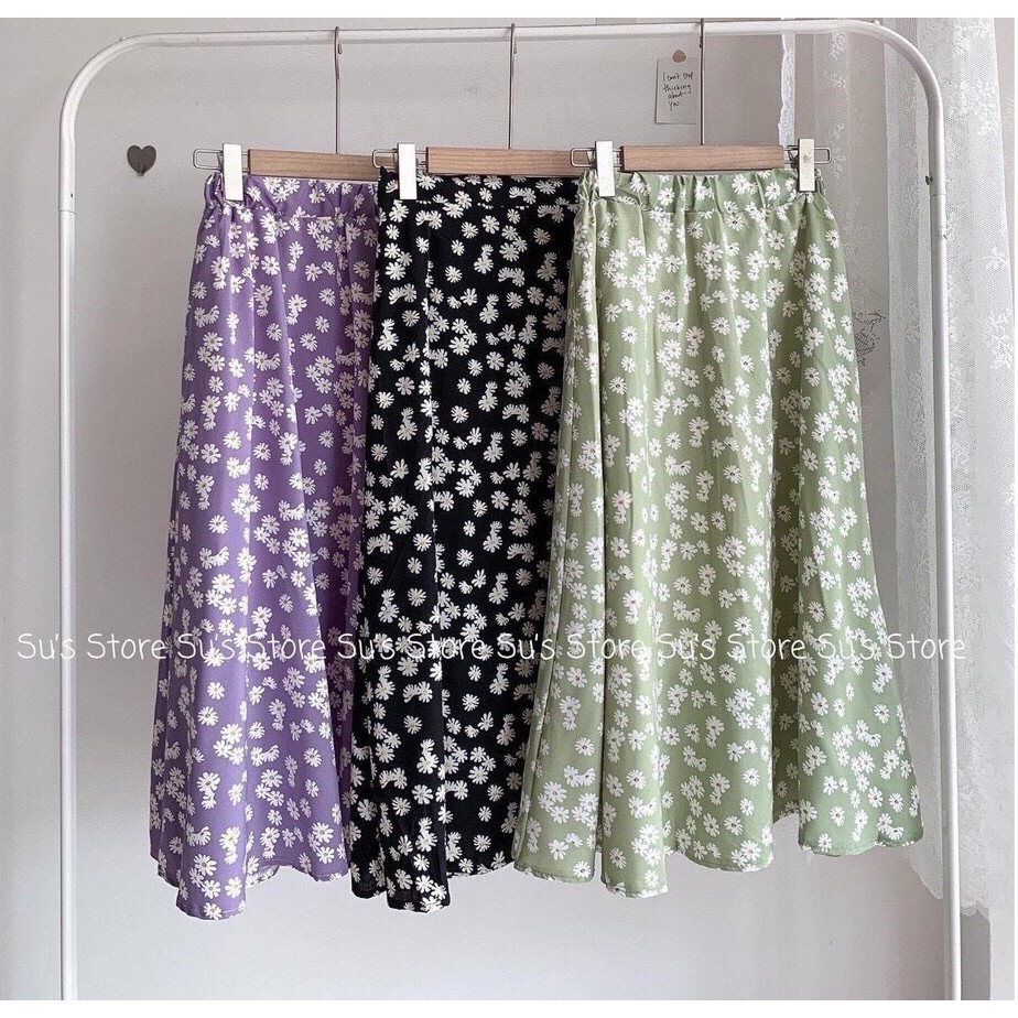 Chân váy xòe nữ dáng dài họa tiết hoa cúc hot trend chất voan lụa cạp chun co giãn tốt | BigBuy360 - bigbuy360.vn