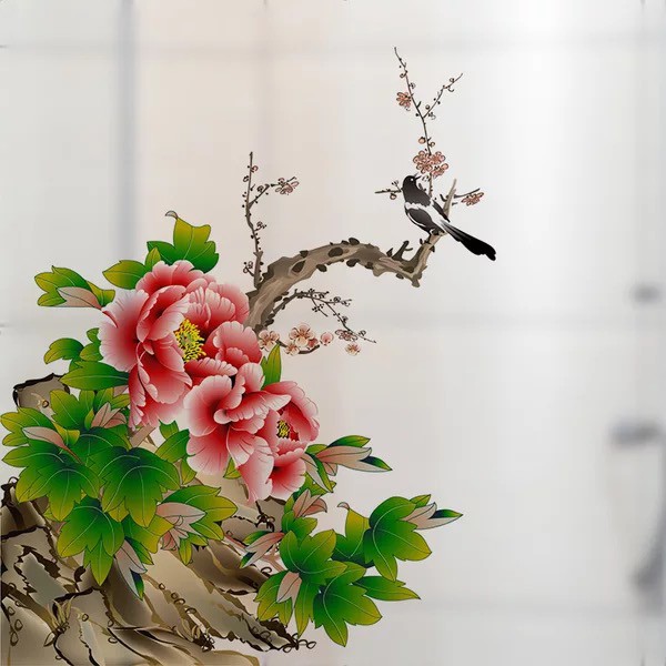 Decal trang trí kính cao cấp mẫu cánh hoa mẫu đơn đỏ (60cm x 58cm)