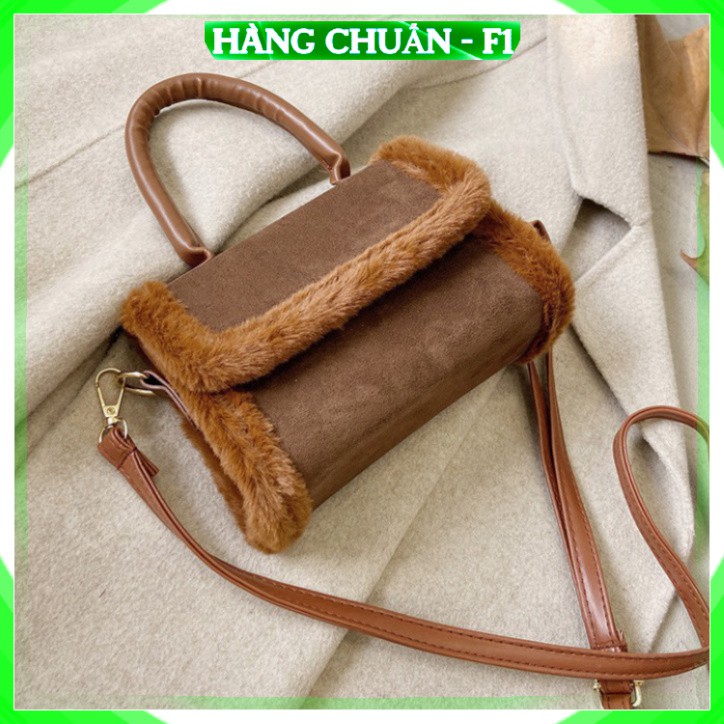 [Nhập Khẩu - FreeShip] Túi xách Túi đeo chéo nữ Da lộn viên bông tiểu thư Màu đen nâu kaki Cao cấp công sở đi làm dự tiệ