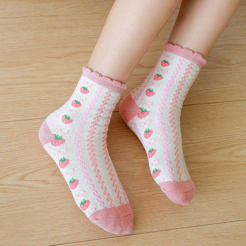 Set 5 đôi tất KOKOROCARE MSW-41 cotton họa tiết dâu tây xinh xắn cho bé 1-8 tuổi