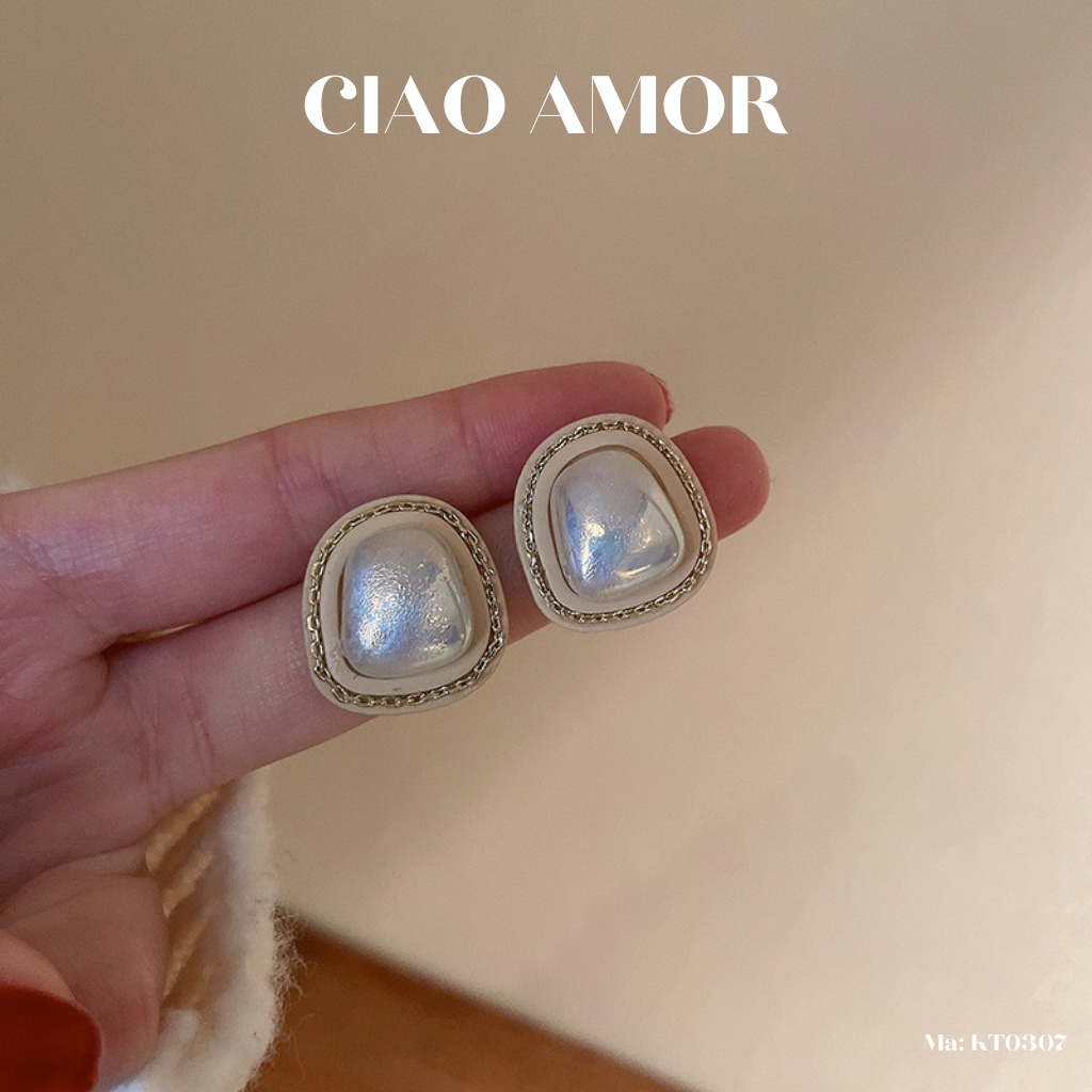 Khuyên tai nữ, Bông tai nữ bản to tròn đính mắt mèo Trang sức Ciao Amor - KT0307
