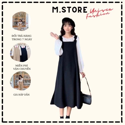 Set Váy Yếm Nhung Nhỏ Xẻ Tà From Suông Rộng Có Anh Thật Và Video M.Store
