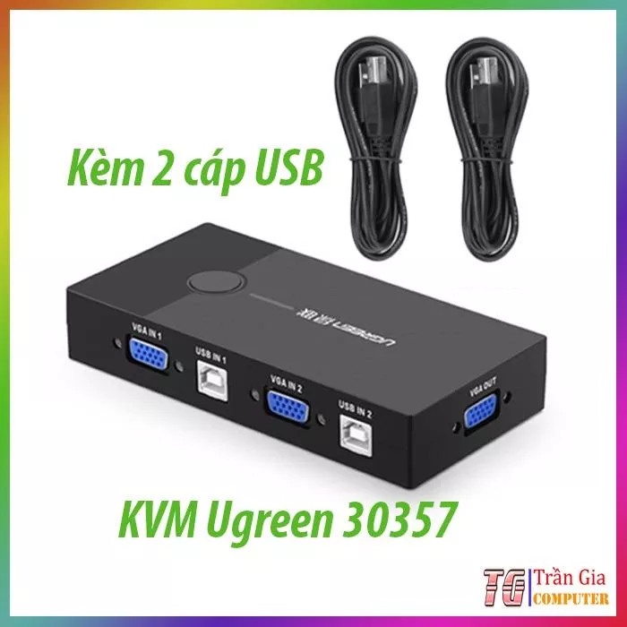 Bộ chuyển tín hiệu 2 CPU dùng 1 màng hình Ugreen 30357 Chính Hãng ( Switch KVM VGA 2 -1,KÈM 2 DÂY USB )