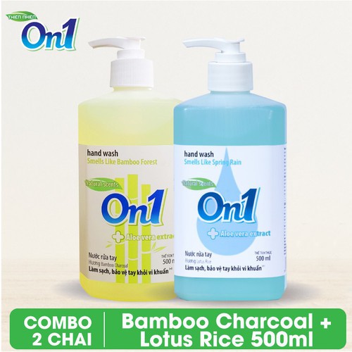 COMBO 2 chai Nước rửa tay sạch khuẩn On1 500ml hương BamBoo Charcoal và Lotus Rice