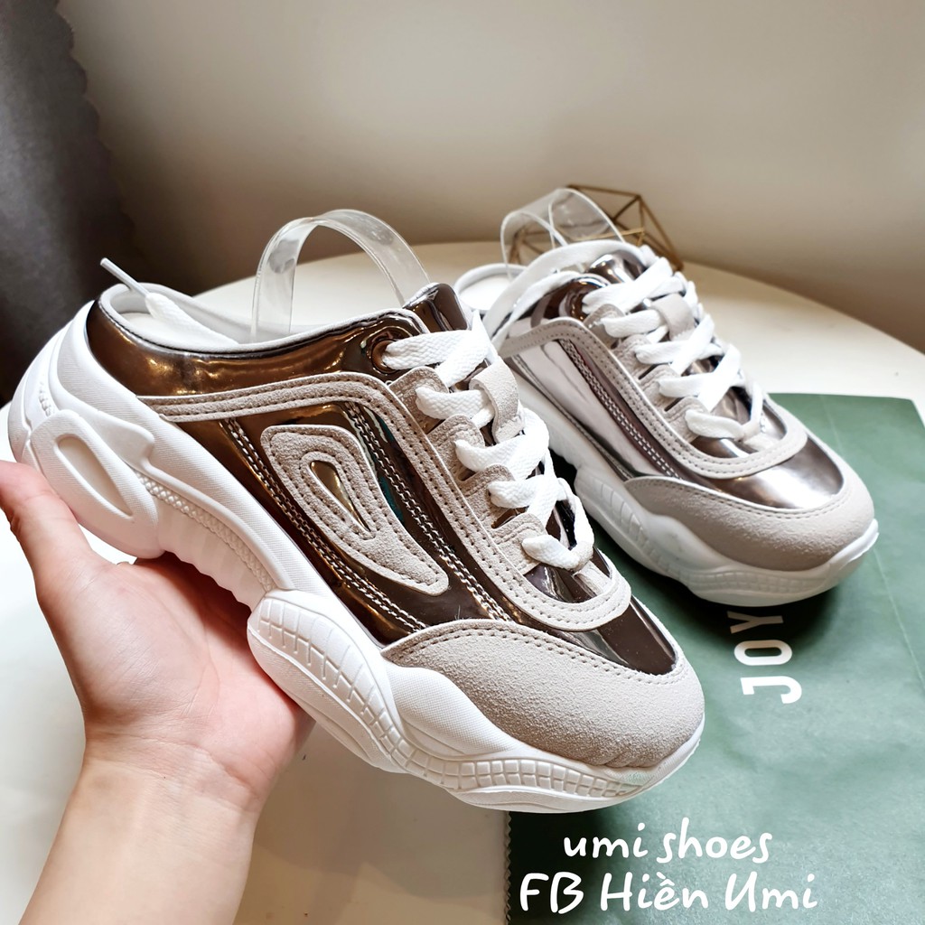 [LOẠI 1-LÓT MASSAGE] Giày sục thể thao nữ năng động độn đế cao 5cm màu bạc ánh da mềm bóng kiểu mới hot 2020 bán chạy