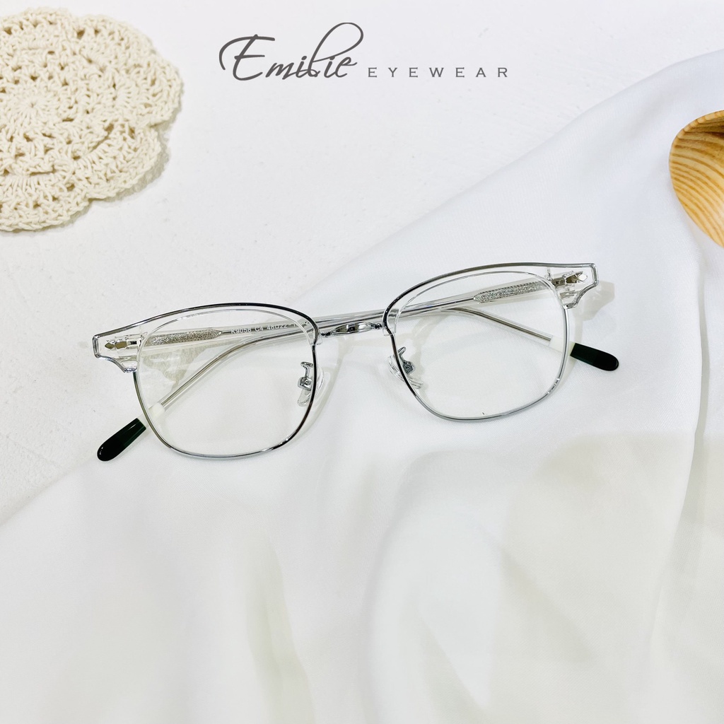 Gọng kính nam nữ Clubmaster kim loại viền nhựa cao cấp Kính mắt Emilie phụ kiện thời trang K9058