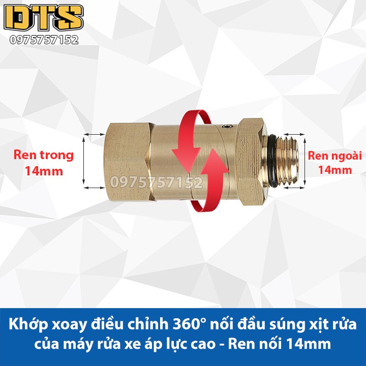 Khớp xoay điều chỉnh 360 độ nối đầu súng xịt rửa của máy rửa xe áp lực cao - Ren nối 14mm