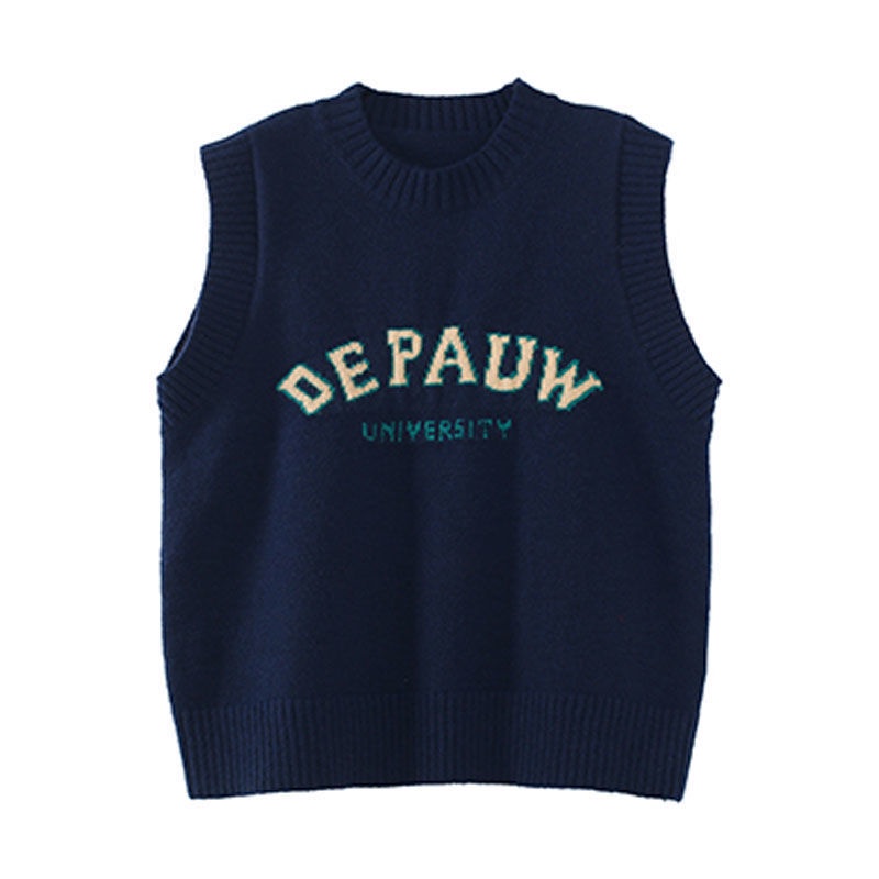 Áo khoác vest nữ dệt kim kiểu đại học hàn quốc chữ jacquard cổ tròn phù hợp tất cả các WT1048