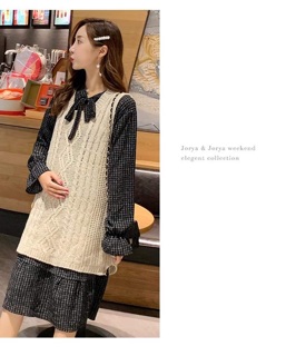 Set váy len + váy kẻ cổ nơ