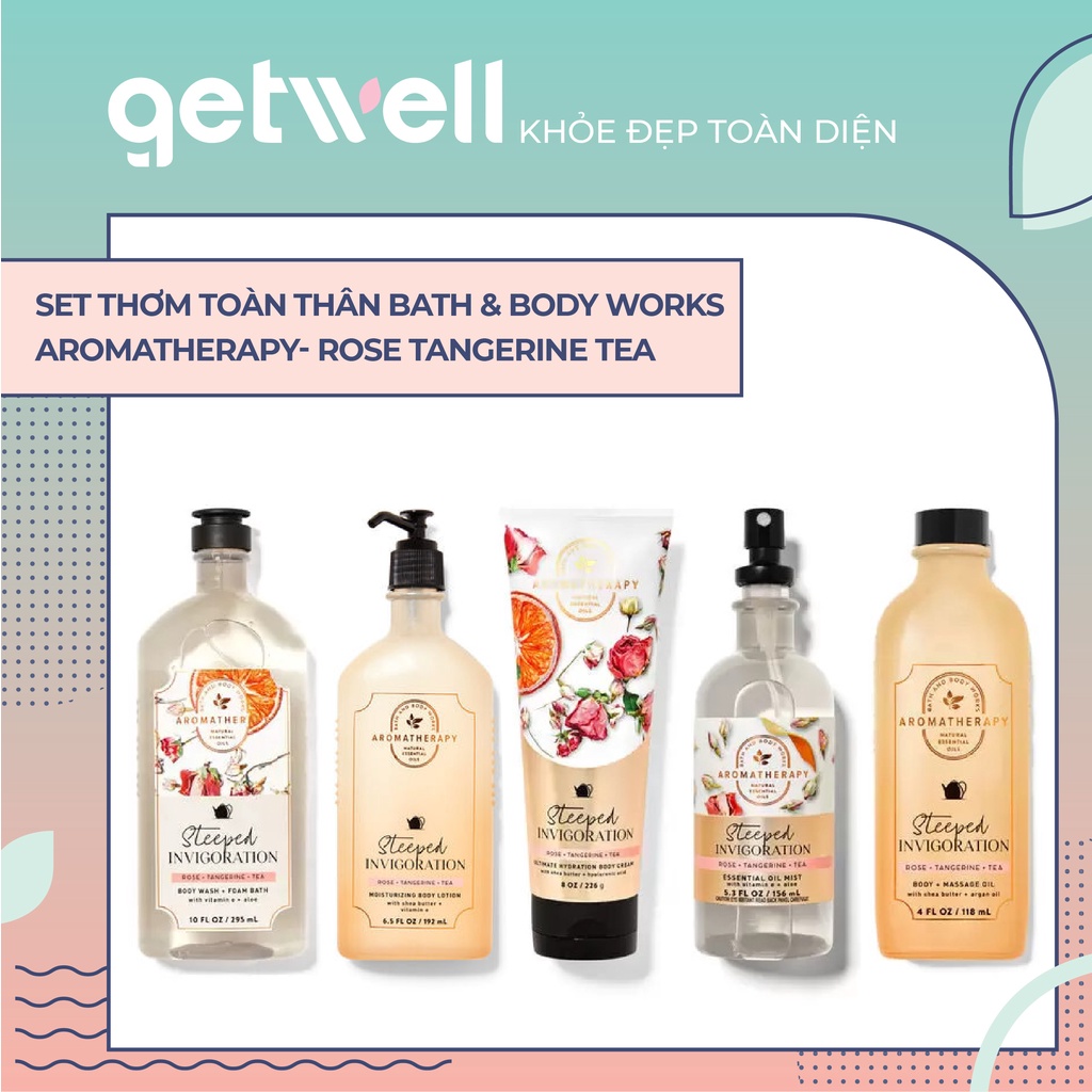 ROSE TANGERINE TEA | Set Xịt Tinh Dầu Sữa Tắm Sữa Dưỡng thể Kem Dưỡng Thể Bath & Body Works Aromatherapy