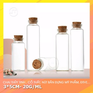 3*5cm- Ống thủy tinh nút bần, cổ thắt, đựng mỹ-dược-thực phẩm,...