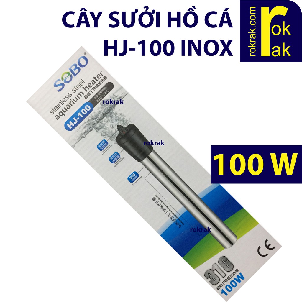 Cây sưởi ấm hồ cá inox 100W SOBO HJ-100 HJ100 cho hồ bể cá