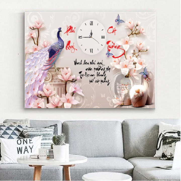 Tranh thêu chữ thập Đồng hồ Phú quý cát tường KT 79*43cm