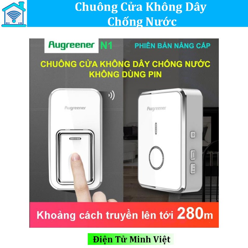 Chuông cửa không dây chống nước, không dùng pin Augreener N1 (Phiên bản nâng cấp)