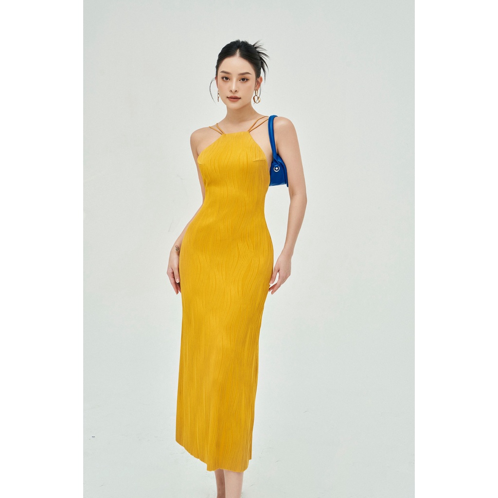 MOLLYNISTA - Đầm Lita yếm thun gân hở lưng quyến rũ nữ tính thiết kế cao cấp đi chơi đi tiệc gợi cảm
