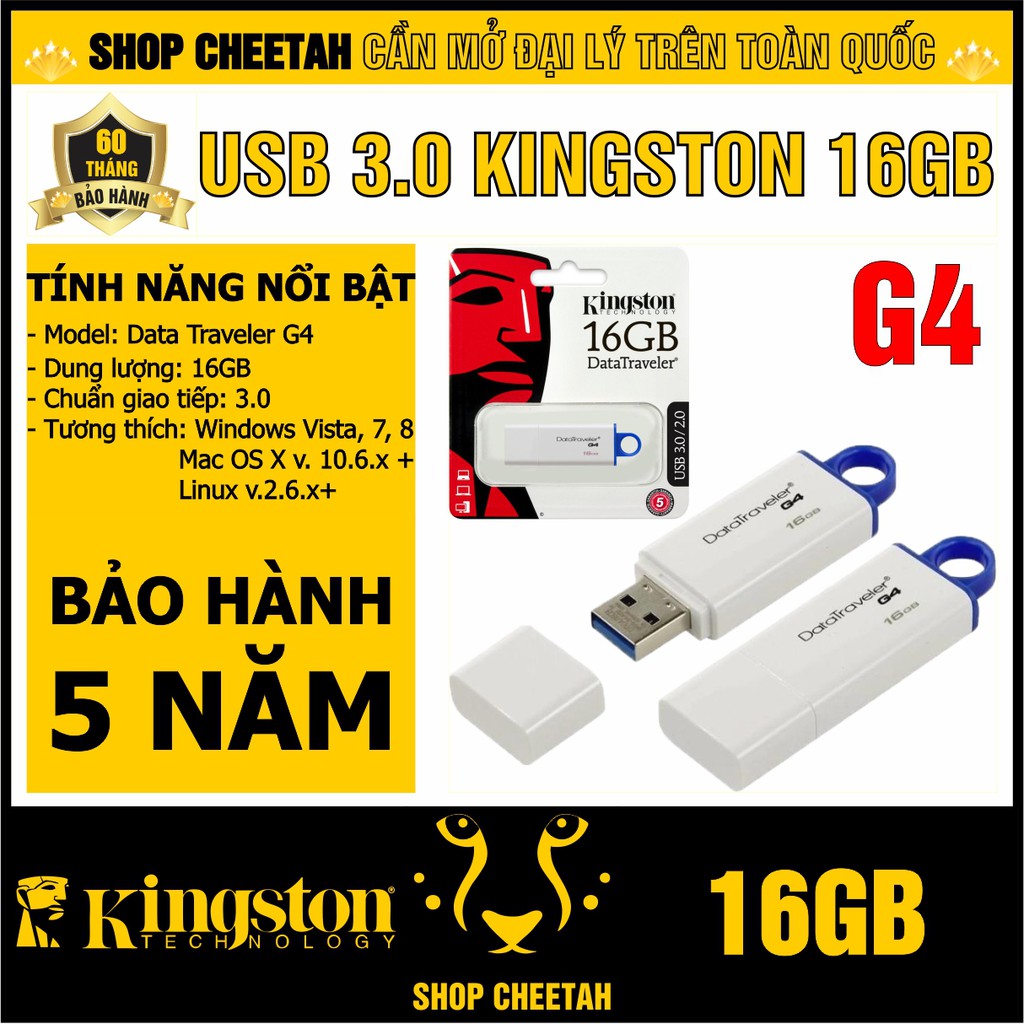 USB 3.0 Kingston 16GB DataTraveler G4 – CHÍNH HÃNG – Bảo hành 5 năm – Màu trắng thanh lịch