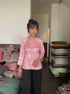 Áo bà ba lụa gấm kèm quần đen , thời trang nữ