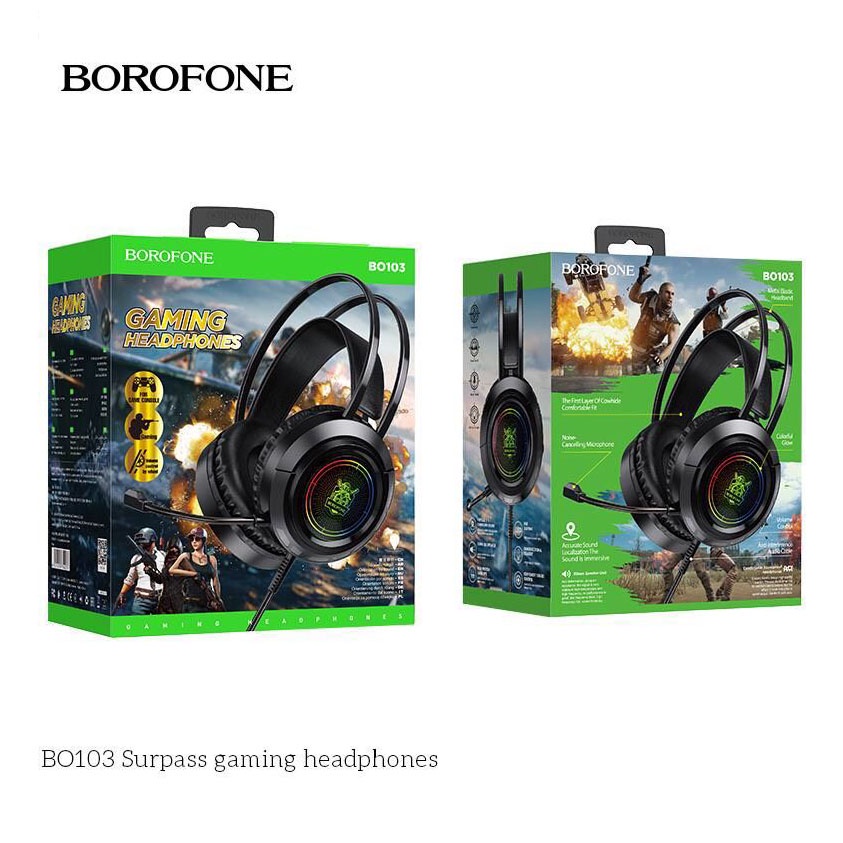 Tai nghe chụp tai có dây Borofone BO103 cho game thủ  chống ồn, âm thanh hay, có hiệu ứng led