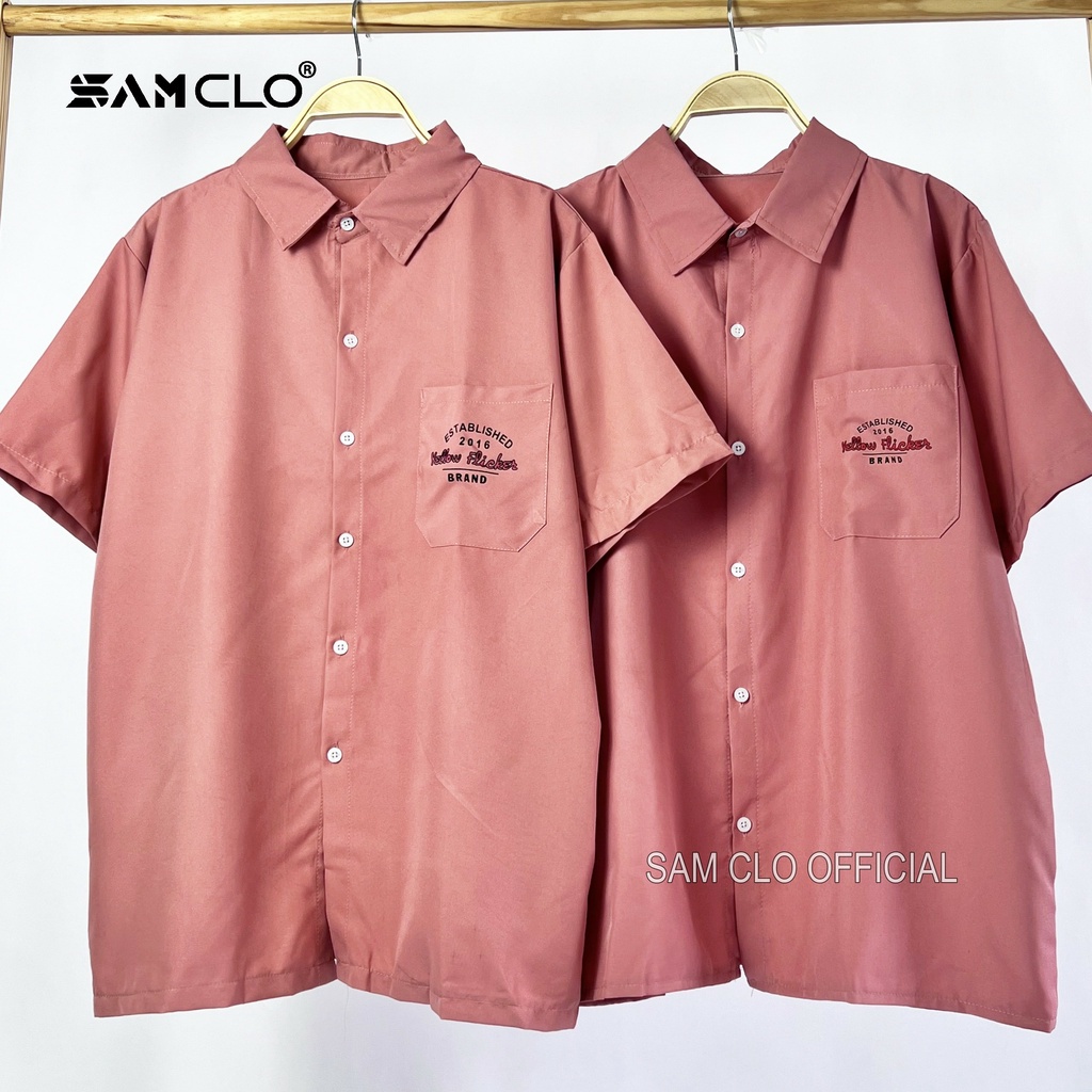 Áo sơ mi nữ tay lỡ SAM CLO cổ bẻ tay ngắn có túi freesize form rộng HÌNH YELLOW FLICKER BRAND
