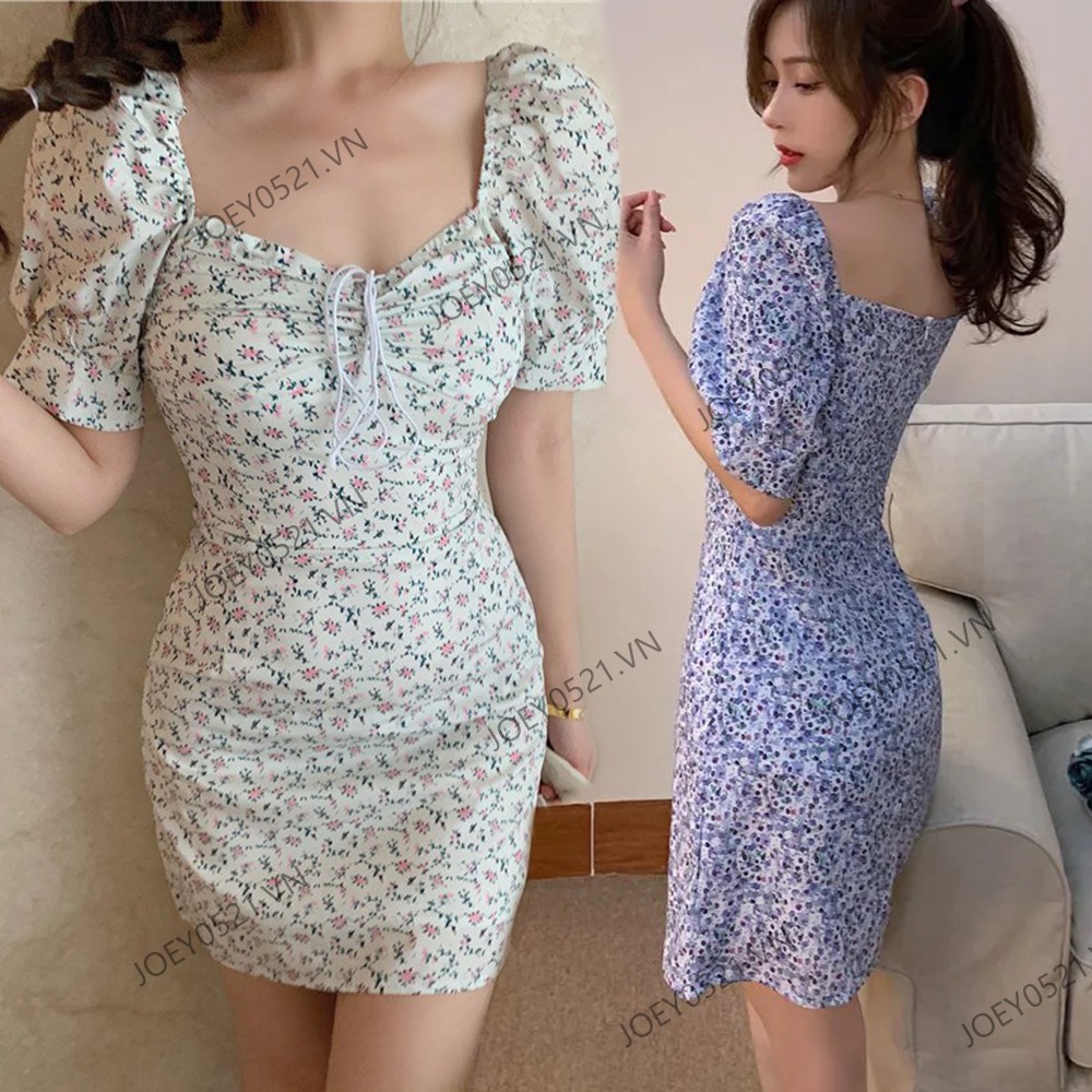 Đầm Voan Hoa Tay Phồng Xinh Xắn Cổ Điển Kiểu Pháp