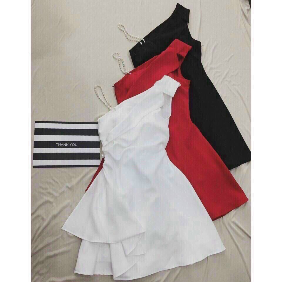 Đầm xòe lệch vai dây cườm bèo eo kèm mút | BigBuy360 - bigbuy360.vn