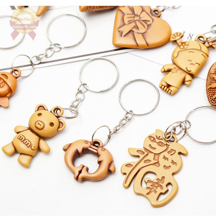 Combo 20 Móc khóa mặt gỗ khuy inox cài chìa khóa