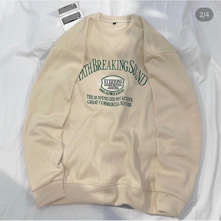 [Có Video + Ảnh Thật] Áo Sweater Nữ Nỉ Be Thêu Chữ Xanh Chất Nỉ Bông Mềm Mịn- Chuu House- CH0184
