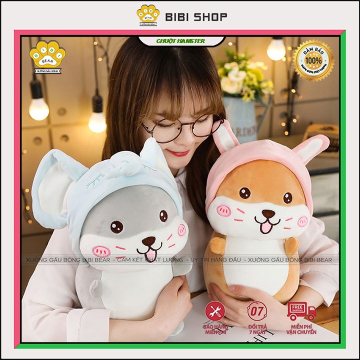 Gối ôm gấu bông chuột hamster mũ xanh siêu cute