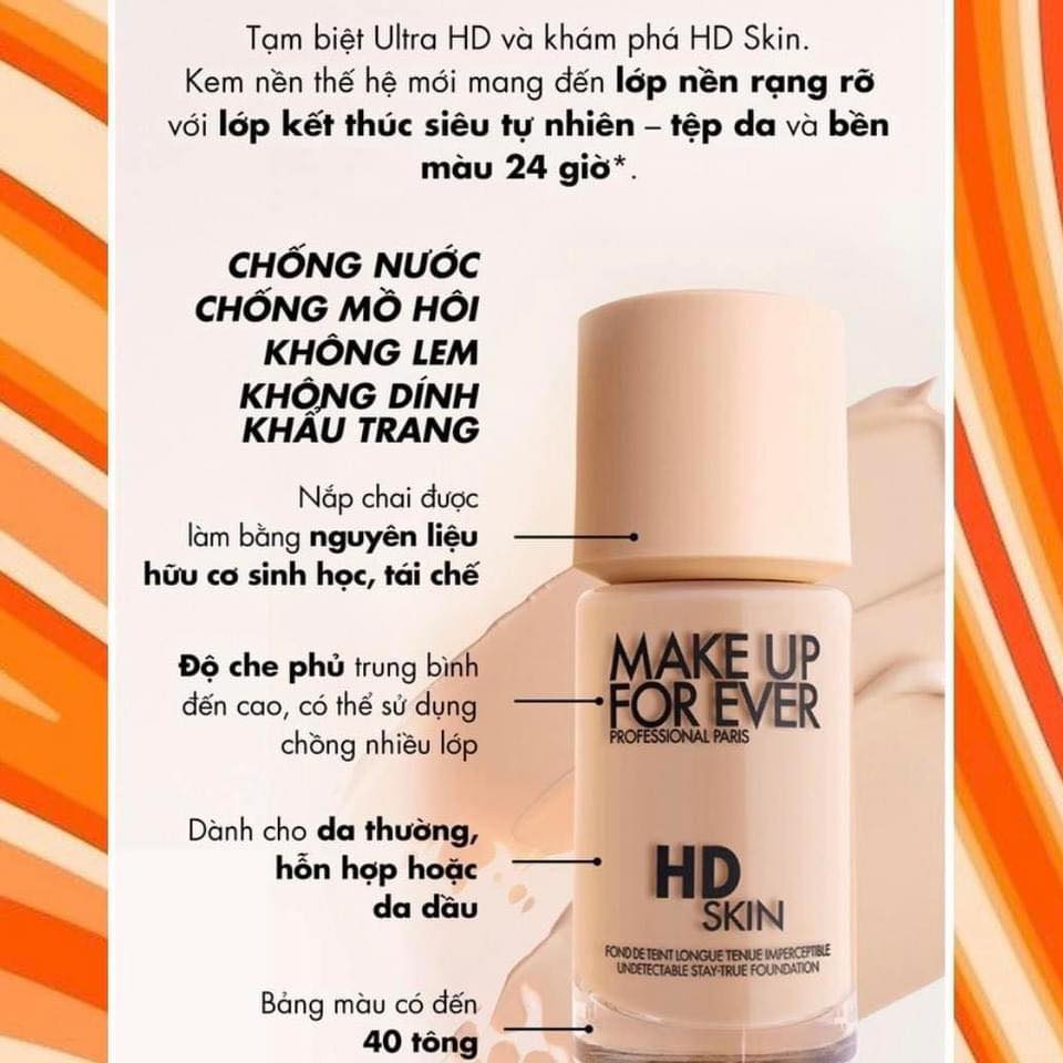 KEM NỀN CHE KHUYẾT ĐIỂM LÂU TRÔI MAKE UP FOR EVER HD SKIN UNDETECTABLE LONGWEAR FOUNDATION 30ML CHÍNH HÃNG - 11451