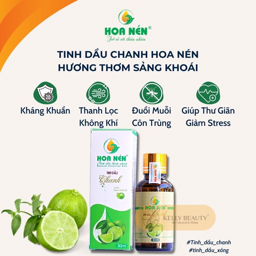 Tinh Dầu Chanh HOA NÉN - Giúp Giảm Căng Thẳng, Mệt Mỏi, Đuổi Muỗi Hiệu Quả | Kelly Beauty