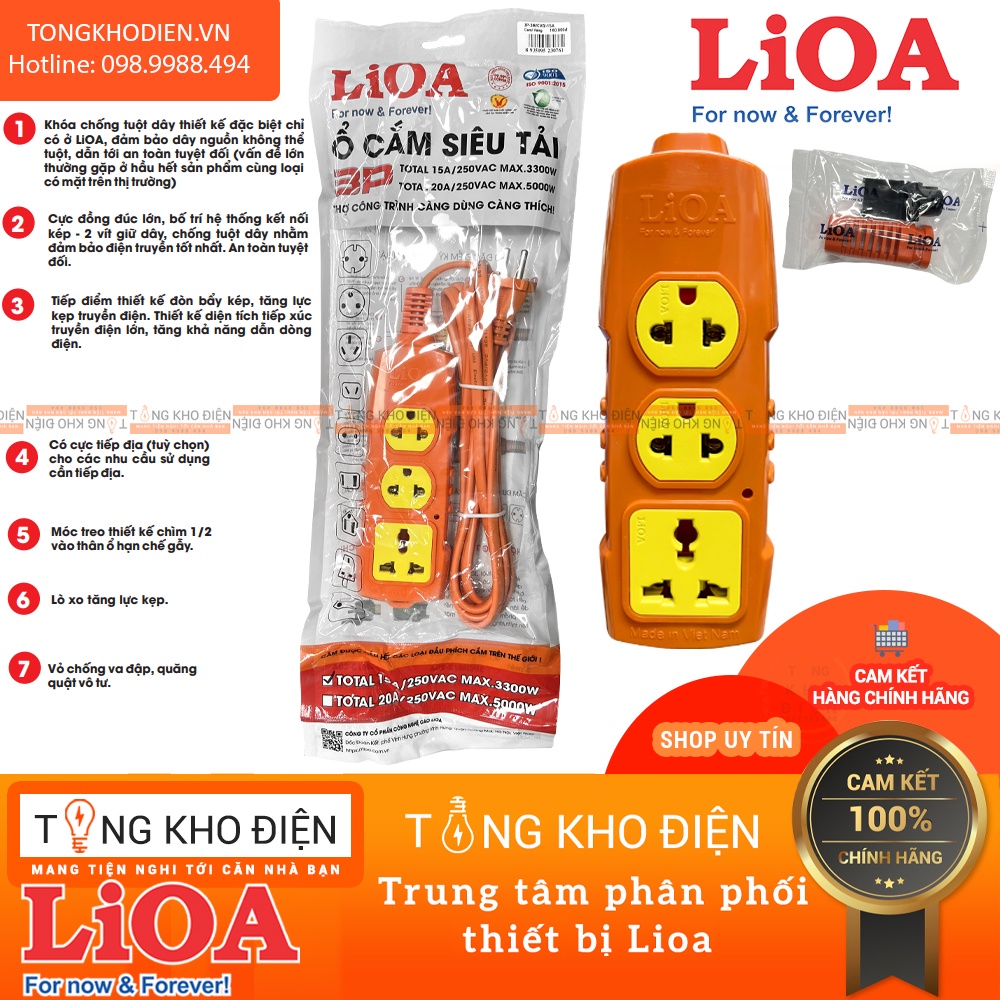 Ổ cắm siêu chịu tải LiOA 6600w có đèn báo