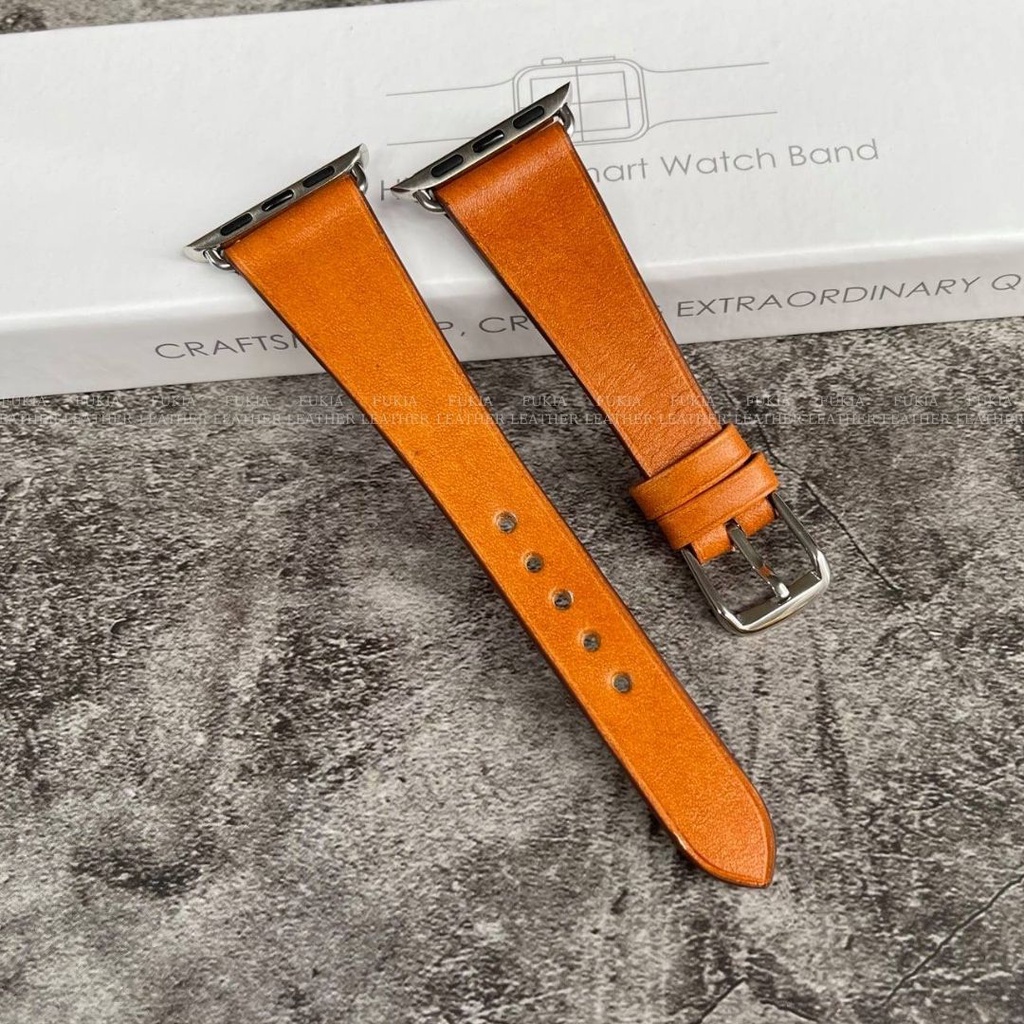 Dây da thủ công bản nhỏ Swift Nâu Vàng dành cho Apple Watch, đồng hồ thông minh, đồng hồ cơ