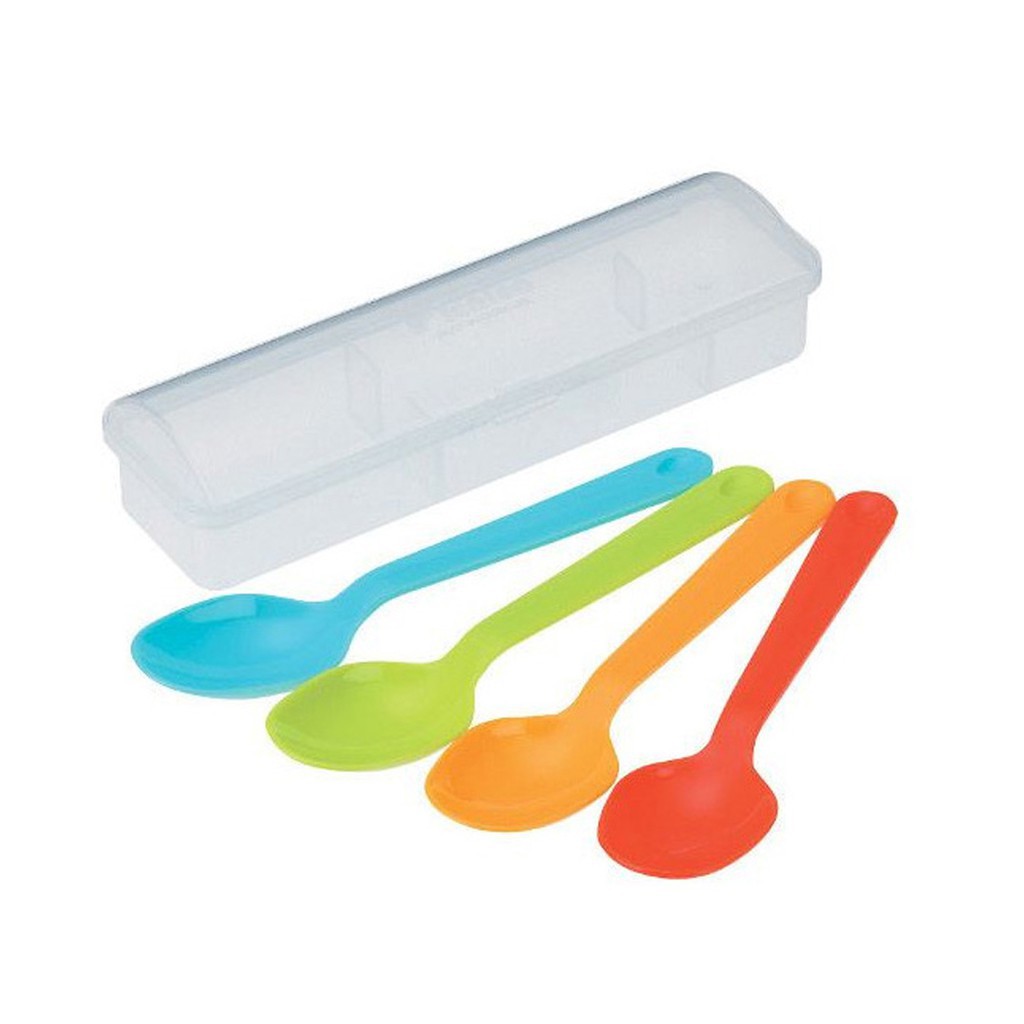 Bộ 4 thìa nhựa màu sắc kèm hộp Hàng Nhật